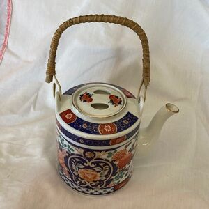 1970s Fred Roberts Ceramic Teapot with Wicker Handle